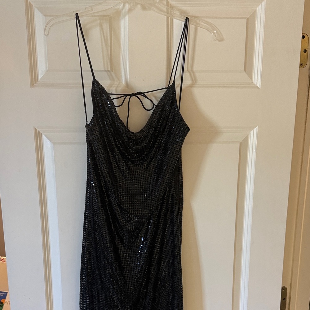 Alice + Olivia Black Sequin Cowl Neck Slip Dress